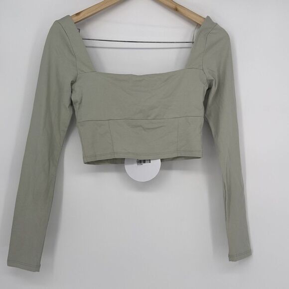 Princess Polly | Green Crop Blouse Long Sleeve‎ Top | Sz 4 Spring Casual - Picture 5 of 11